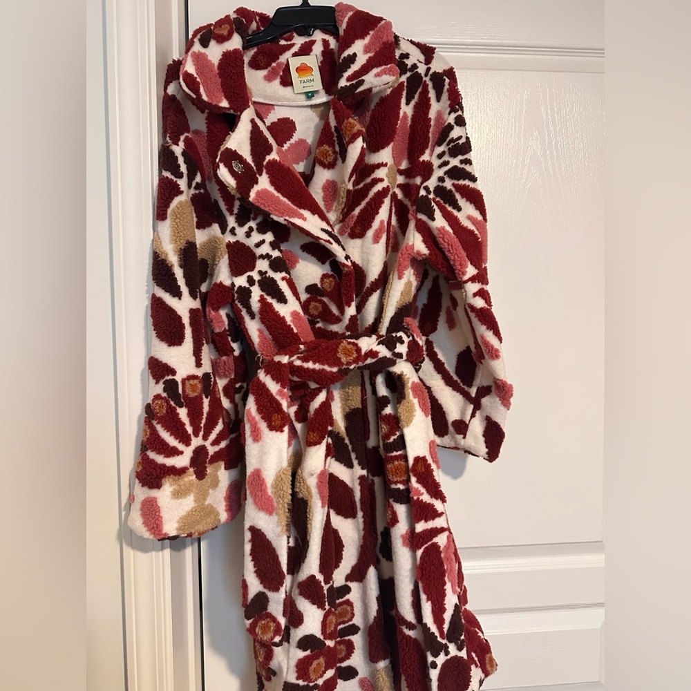 FARM RIO Ainika Flowers Fleece Coat Medium NWOT